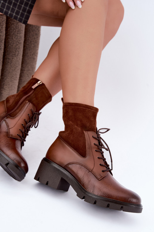 Damen gefütterte Stiefeletten mit Absatz in braun Aurelis