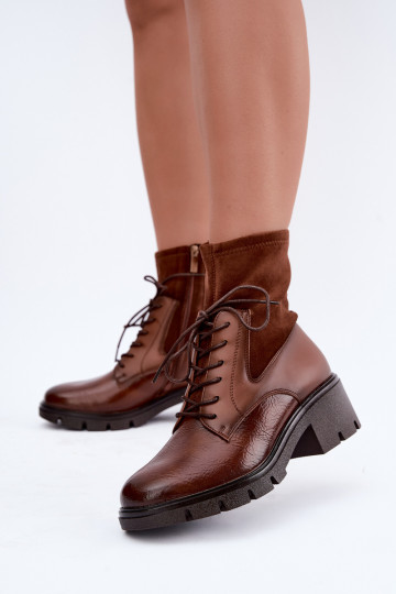 Damen gefütterte Stiefeletten mit Absatz in braun Aurelis 2