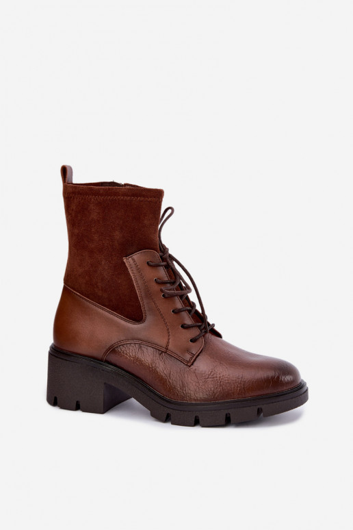 Damen gefütterte Stiefeletten mit Absatz in braun Aurelis