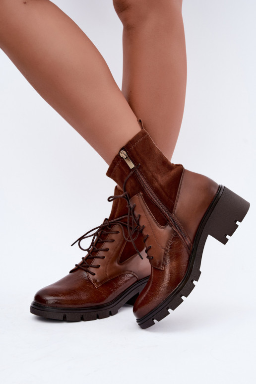 Damen gefütterte Stiefeletten mit Absatz in braun Aurelis