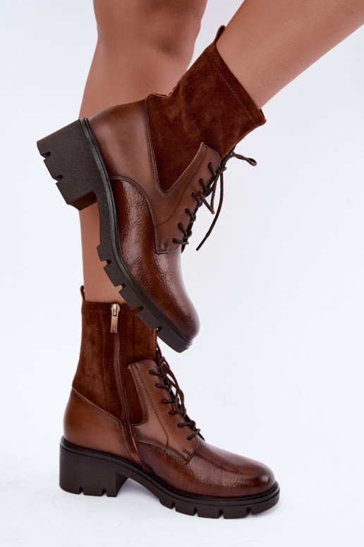 Damen gefütterte Stiefeletten mit Absatz in braun Aurelis