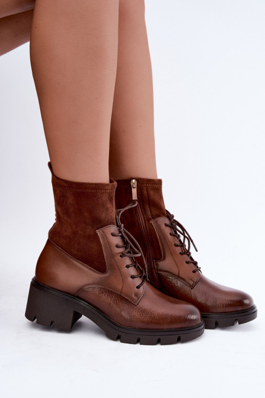 Damen gefütterte Stiefeletten mit Absatz in braun Aurelis