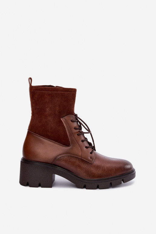 Damen gefütterte Stiefeletten mit Absatz in braun Aurelis