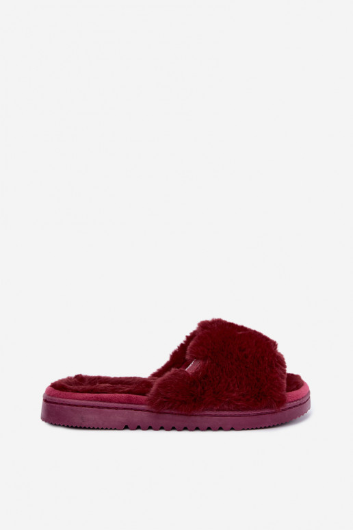 Damen Hausschuhe mit Fell in bordeauxrot Loraline