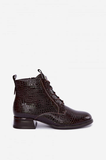 Gefütterte Stiefeletten mit Lackeffekt und Prägung Vinceza 58659 in schokoladenfarbe 2