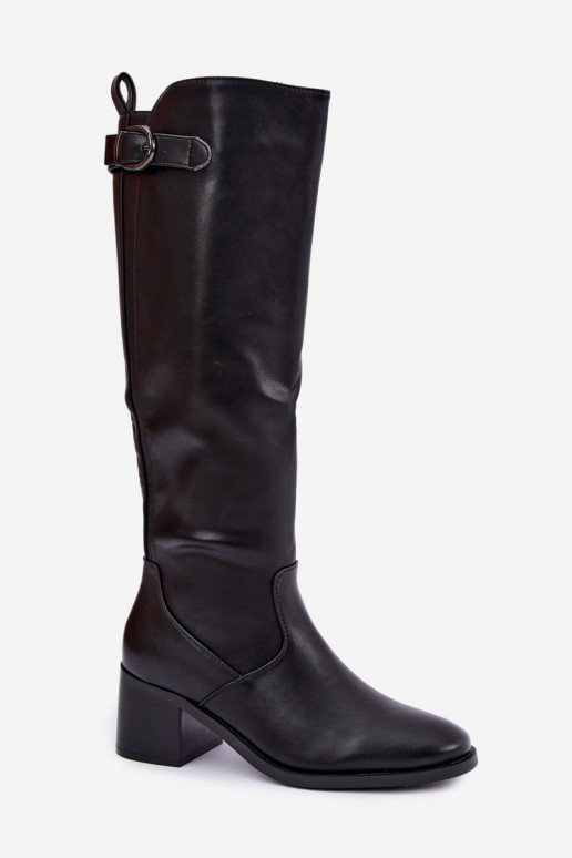 gefütterte lange Stiefel mit Absatz und Schnallen in schwarzer Farbe Lestine