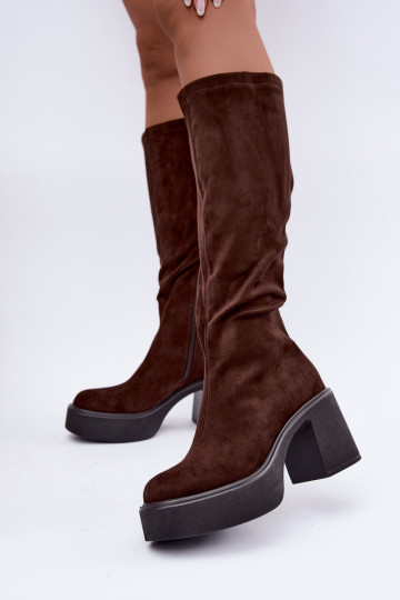 Damen lange Stiefel mit Plattform in Schokoladenfarbe Nesalie