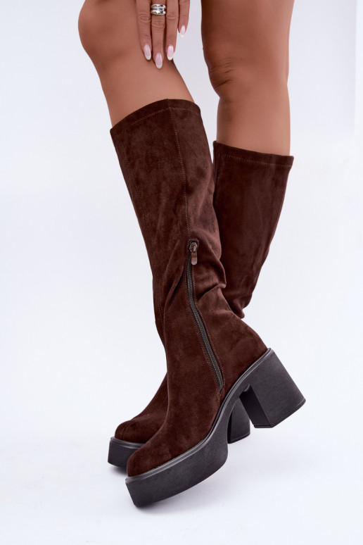 Damen lange Stiefel mit Plattform in Schokoladenfarbe Nesalie
