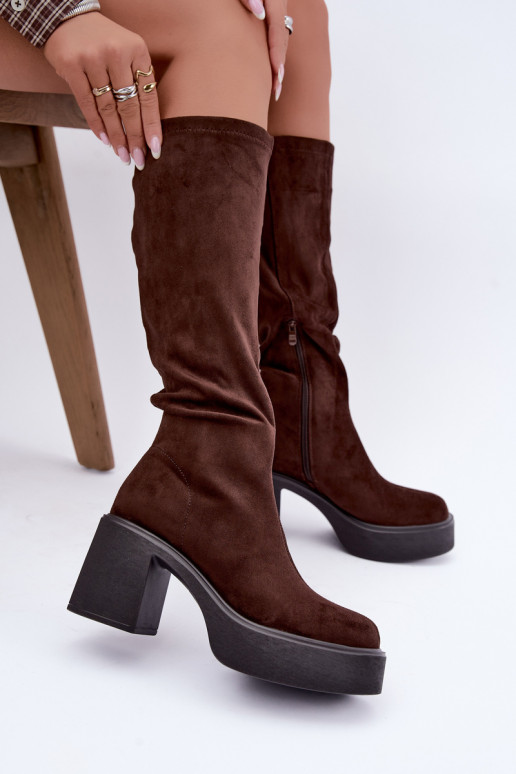 Damen lange Stiefel mit Plattform in Schokoladenfarbe Nesalie