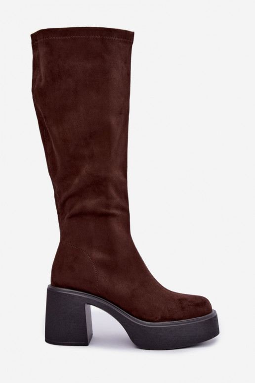 Damen lange Stiefel mit Plattform in Schokoladenfarbe Nesalie