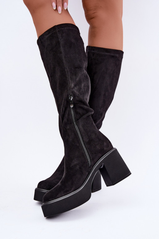 Damen lange Stiefel mit Plattform in schwarzer Farbe Nesalie
