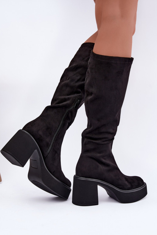 Damen lange Stiefel mit Plattform in schwarzer Farbe Nesalie
