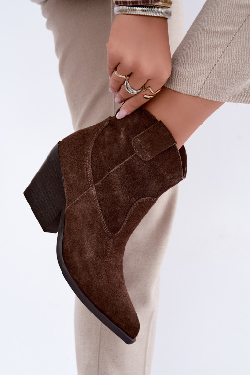 gefütterte Wildleder-Cowboy-Stiefel mit Absatz in brauner Farbe Tirabelle