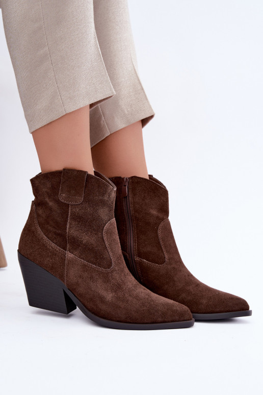 gefütterte Wildleder-Cowboy-Stiefel mit Absatz in brauner Farbe Tirabelle