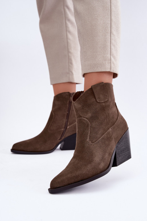 Khaki Wildleder Cowboy-Stiefeletten mit Absatz Tirabelle