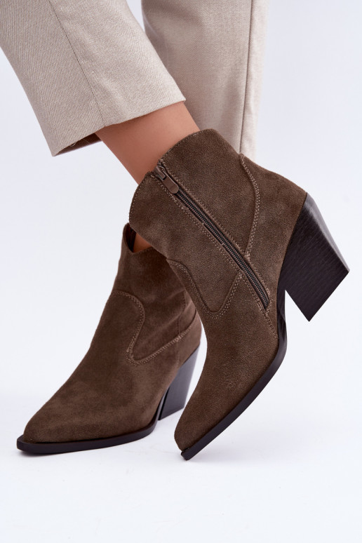 Khaki Wildleder Cowboy-Stiefeletten mit Absatz Tirabelle