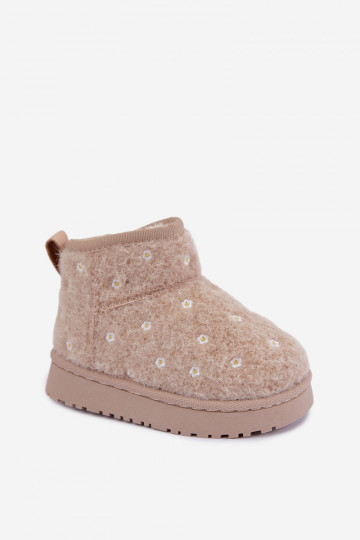 Sandfarbene Kinder-Schneestiefel mit Blumenmotiven Lunabelle