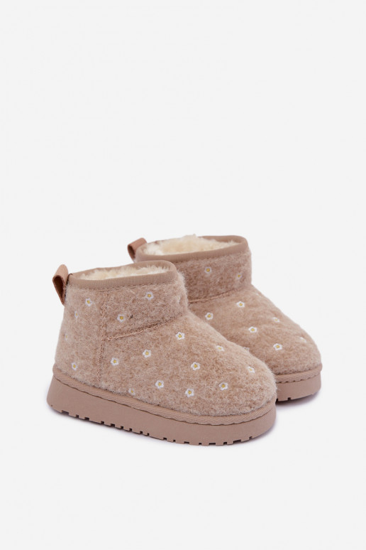 Sandfarbene Kinder-Schneestiefel mit Blumenmotiven Lunabelle