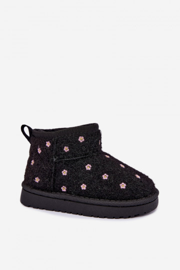 Schwarze Kinder-Schneestiefel mit Blumenmotiven Lunabelle