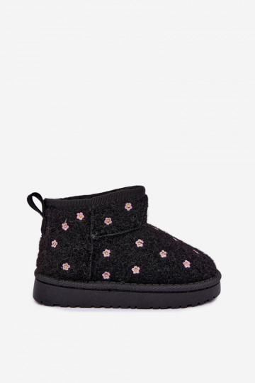 Schwarze Kinder-Schneestiefel mit Blumenmotiven Lunabelle 2
