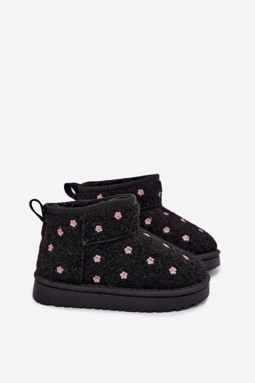 Schwarze Kinder-Schneestiefel mit Blumenmotiven Lunabelle
