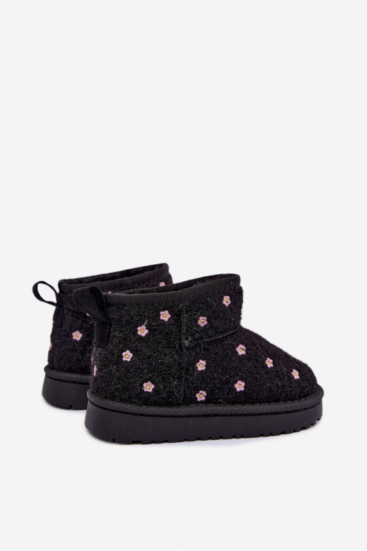 Schwarze Kinder-Schneestiefel mit Blumenmotiven Lunabelle