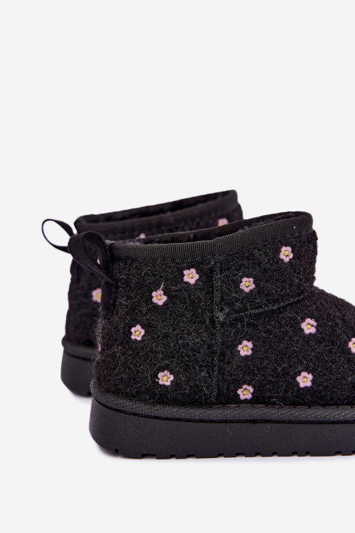 Schwarze Kinder-Schneestiefel mit Blumenmotiven Lunabelle