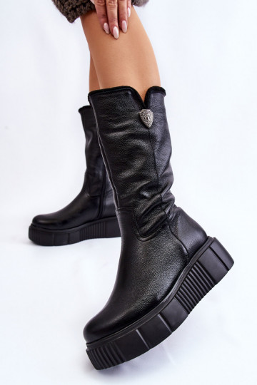 Leder Damen Stiefel mit Wolle Zazoo 70121 schwarz 2