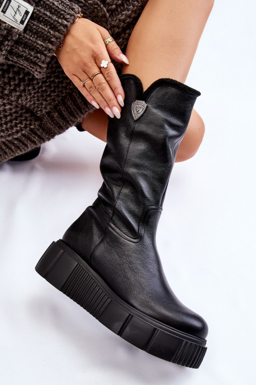 Leder Damen Stiefel mit Wolle Zazoo 70121 schwarz