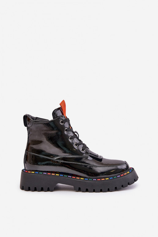 Leder Arbeitsstiefeletten mit Lackeffekt schwarz Anafra