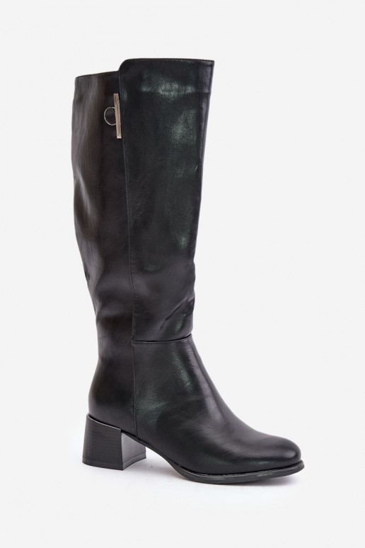 Kniehohe Stiefel mit Absatz aus Kunstleder schwarz Izanae