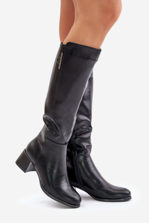 Kniehohe Stiefel mit Absatz aus Kunstleder schwarz Izanae