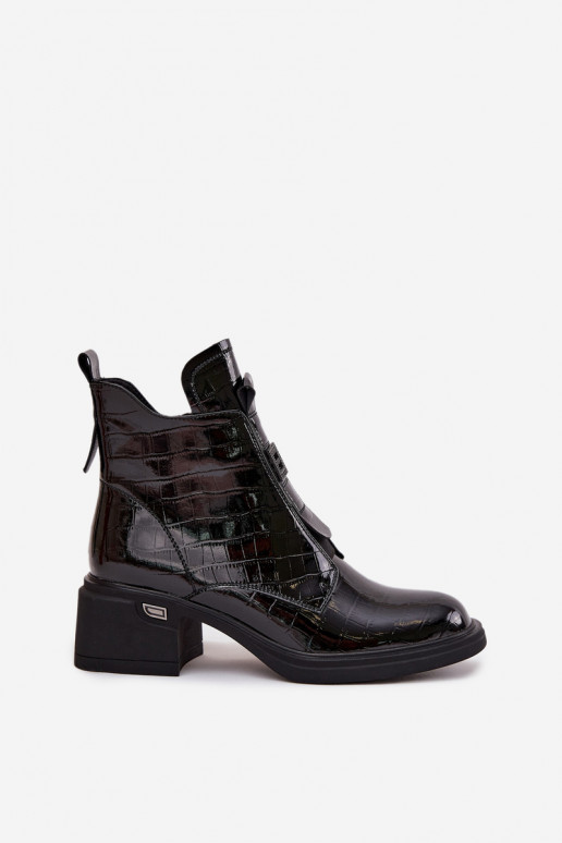 Leder Damen Stiefeletten mit geprägtem Detail schwarz Lorenza