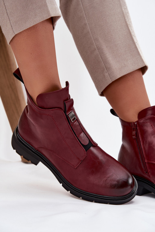 Warme Damen Stiefeletten mit dekorativen Details bordeaux Roselle