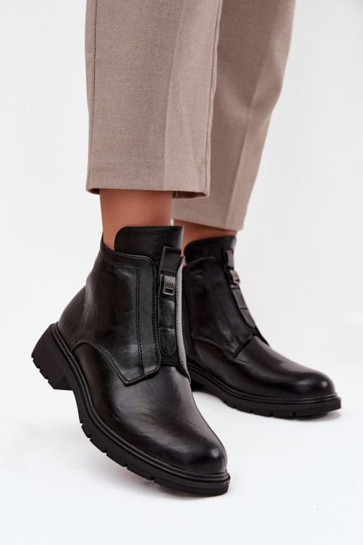 Warme Damen Stiefeletten mit dekorativen Details schwarz Roselle