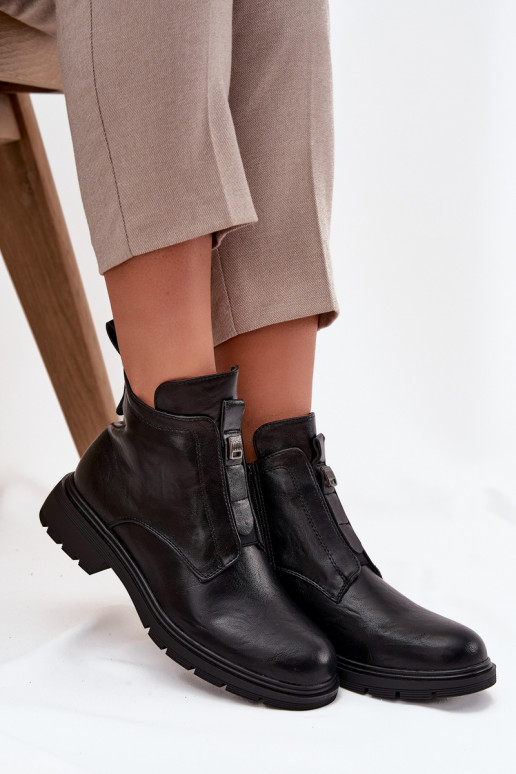 Warme Damen Stiefeletten mit dekorativen Details schwarz Roselle