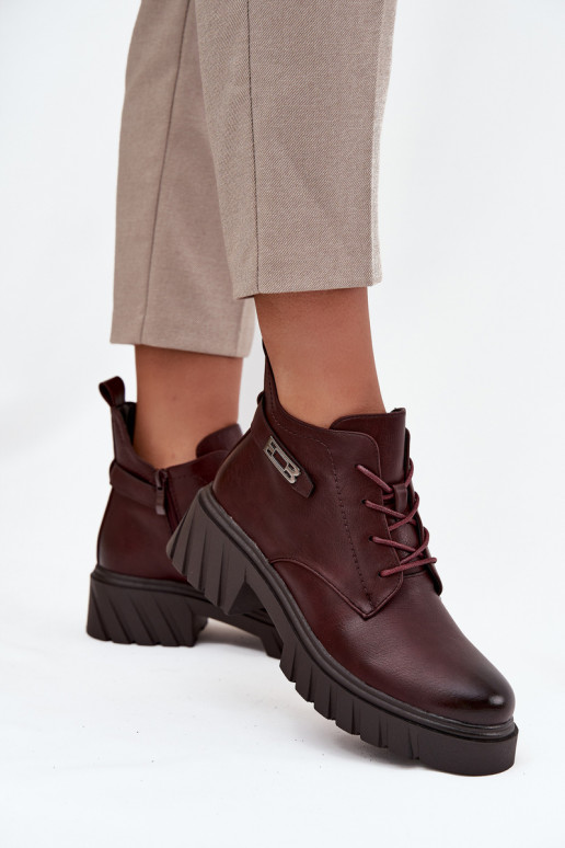 Niedrige warme Damen Stiefeletten mit verzierten Absätzen bordeaux Therisse