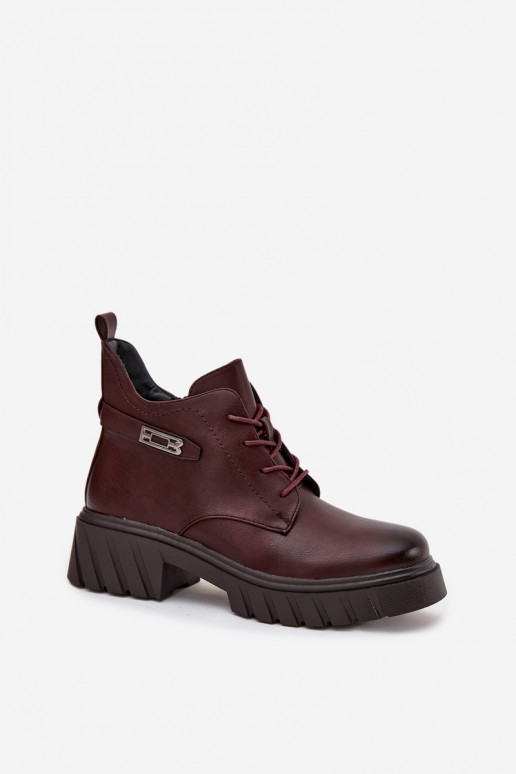 Niedrige warme Damen Stiefeletten mit verzierten Absätzen bordeaux Therisse
