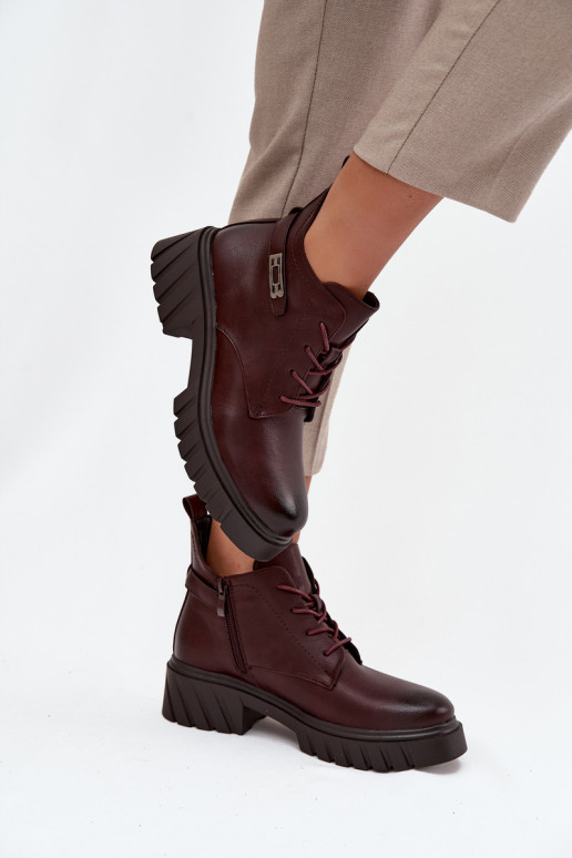 Niedrige warme Damen Stiefeletten mit verzierten Absätzen bordeaux Therisse