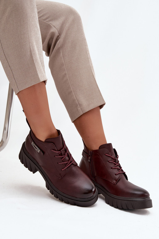 Niedrige warme Damen Stiefeletten mit verzierten Absätzen bordeaux Therisse
