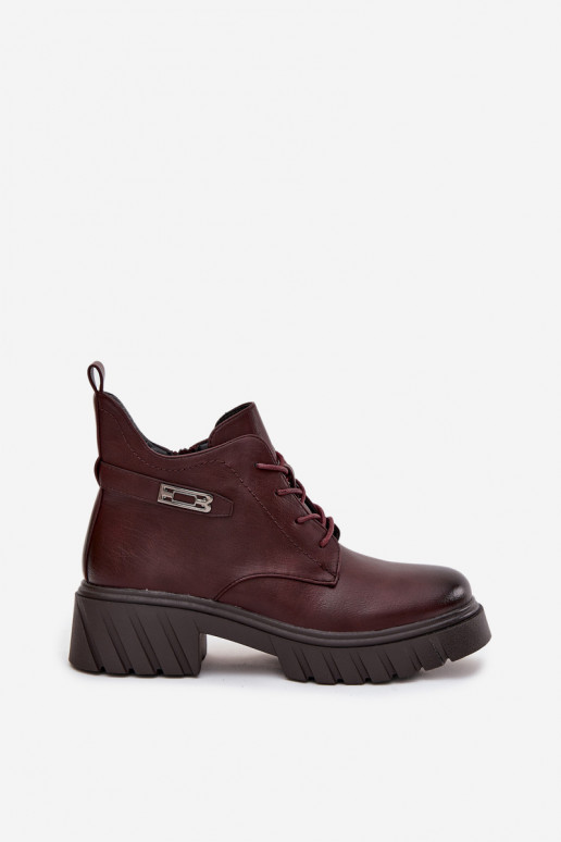 Niedrige warme Damen Stiefeletten mit verzierten Absätzen bordeaux Therisse