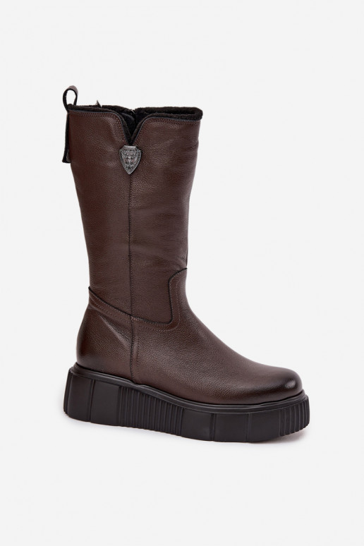 Leder Damen Stiefel mit Wolle Zazoo 70121 schokoladenfarben