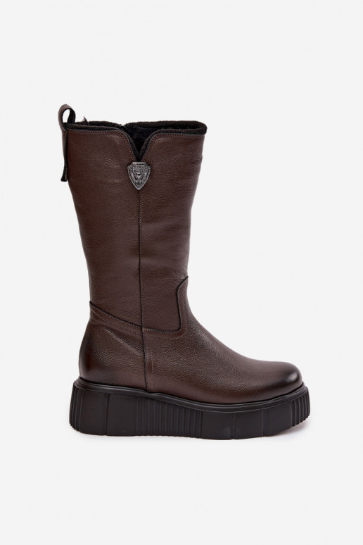 Leder Damen Stiefel mit Wolle Zazoo 70121 schokoladenfarben