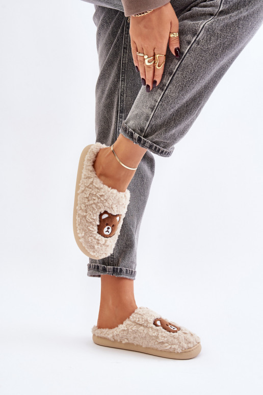 Sandfarbene Slipper mit Fell Temiena