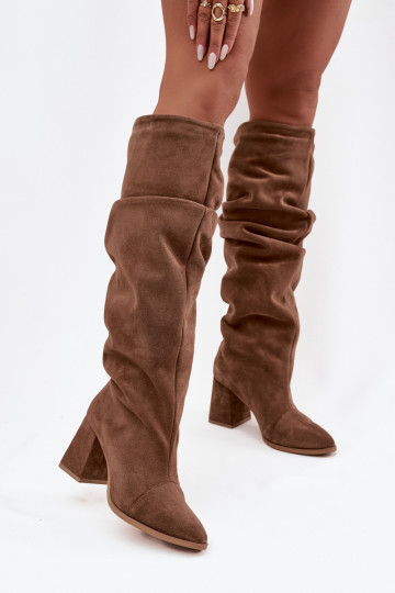 Braune Kunstveloursleder Stiefeletten mit Absätzen Zazoo 4228