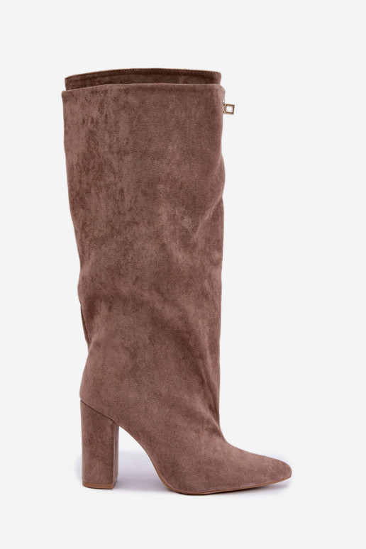 Sandfarbene Kunstveloursleder isolierte Stiefeletten mit doppeltem Schaft Luminelle