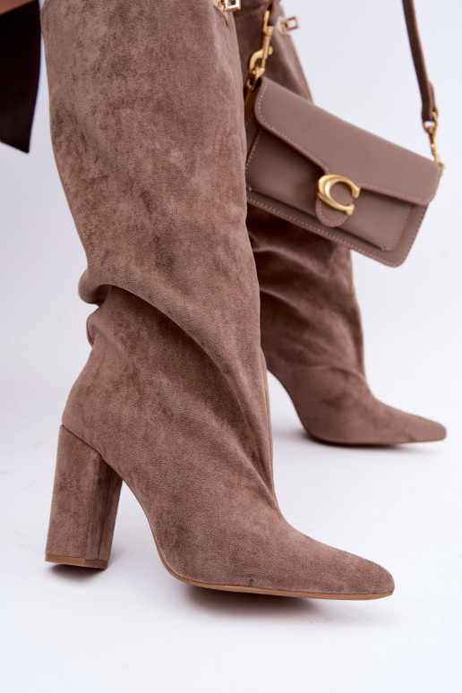 Sandfarbene Kunstveloursleder isolierte Stiefeletten mit doppeltem Schaft Luminelle