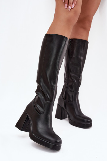 Schwarze Damen-Überknie-Stiefel mit Blockabsatz Selvia 2