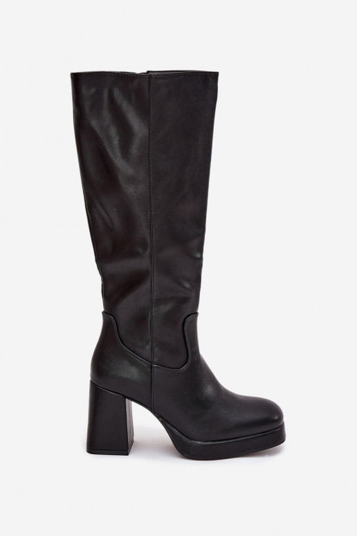Schwarze Damen-Überknie-Stiefel mit Blockabsatz Selvia