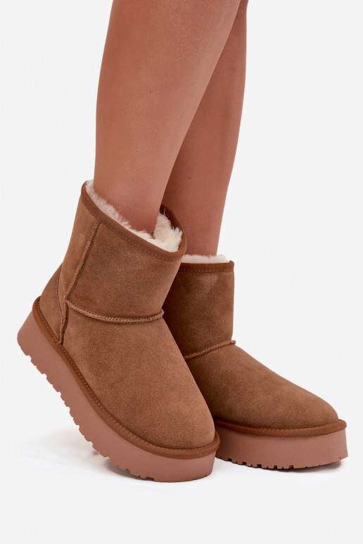 Braune Damen-Schneestiefel aus Kunstveloursleder mit Plateau Privine